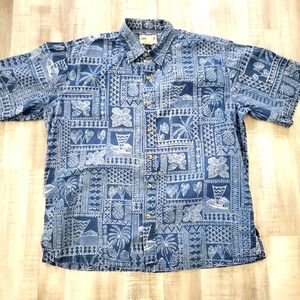 Cooke Street Hawaiian Shirt Men Large Blue Button Up Short Sleeve Aloha Tropical